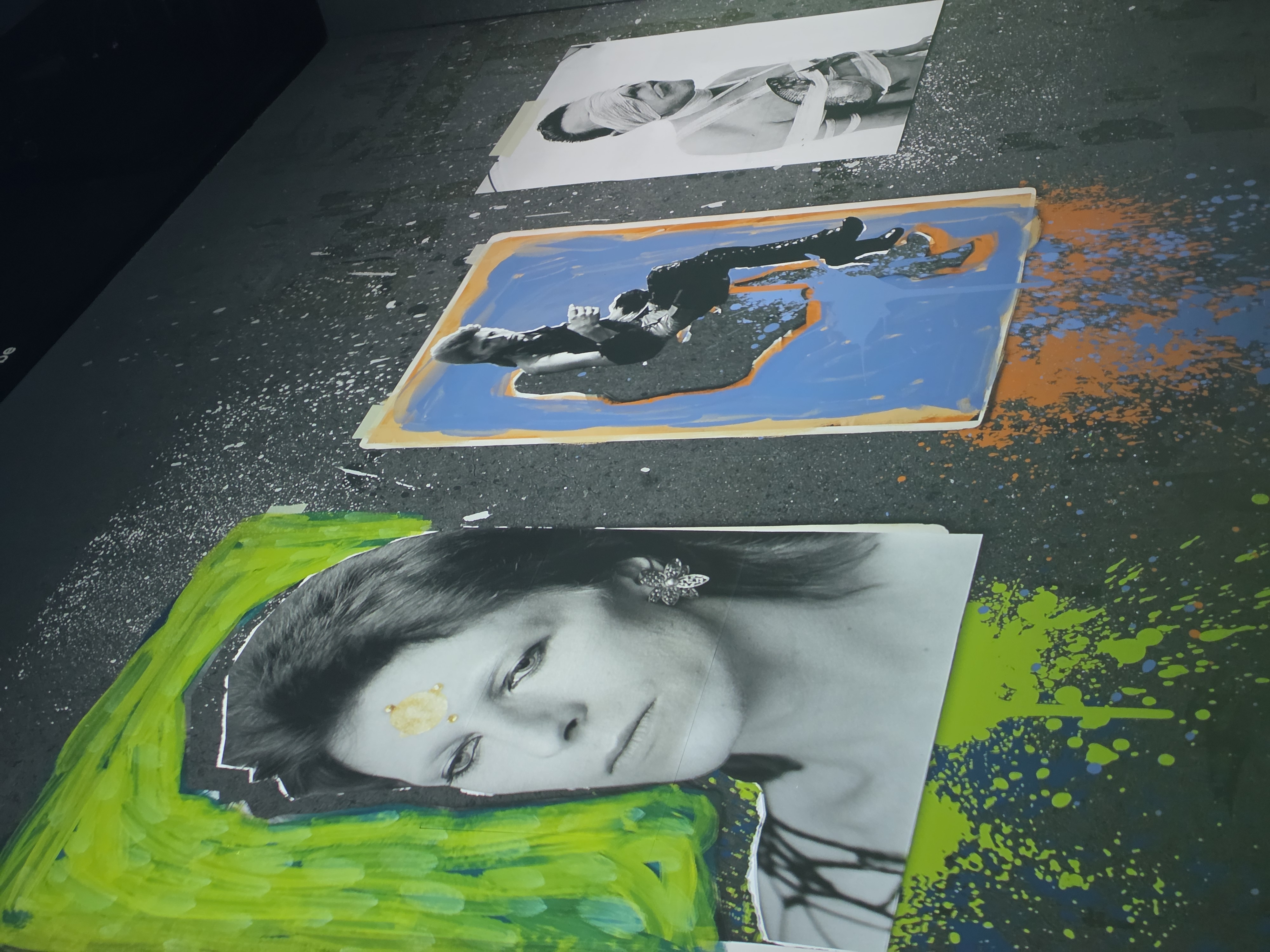 Close-up polaroids with paint splash