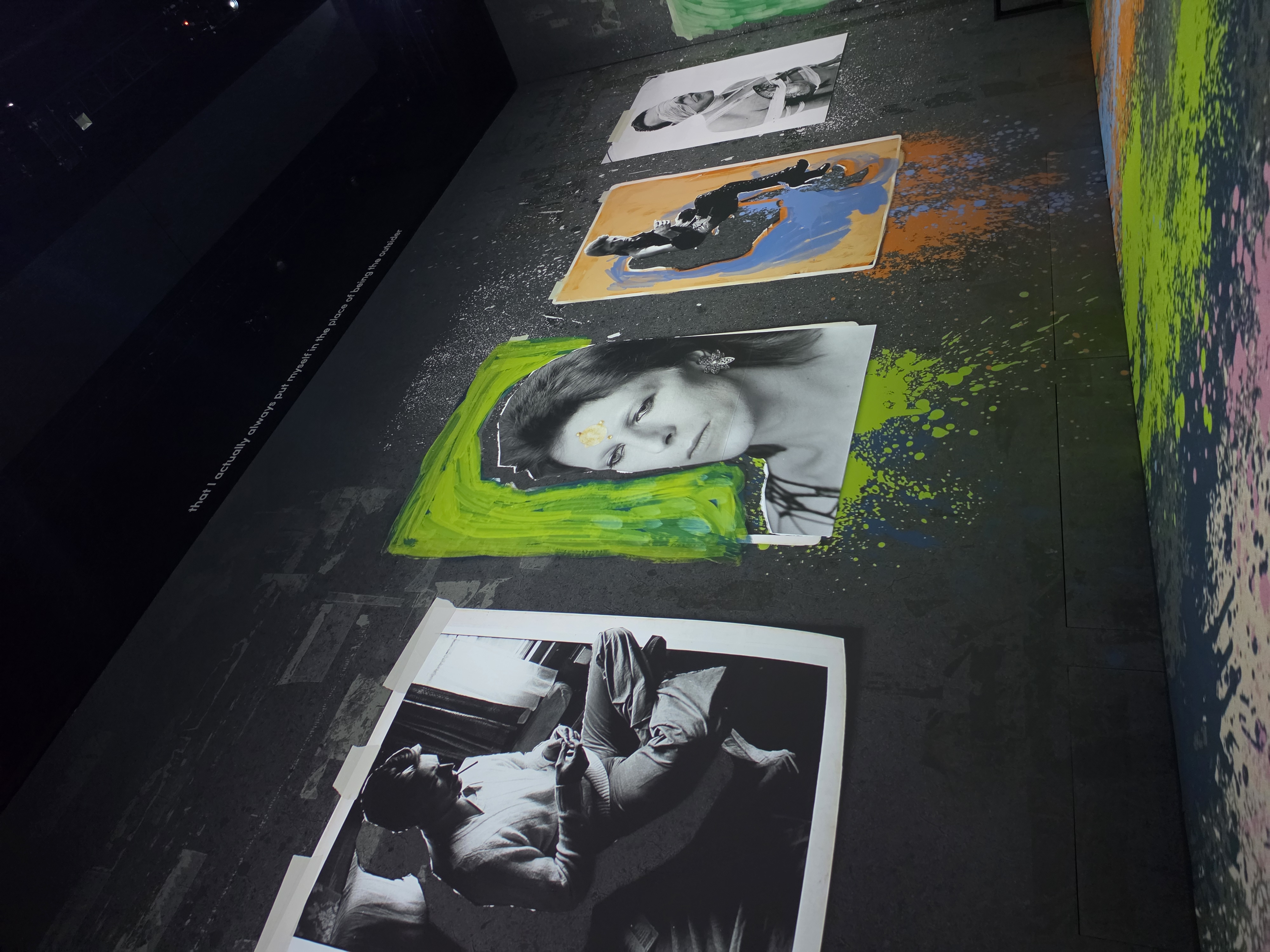 Wide shot of painted polaroid wall